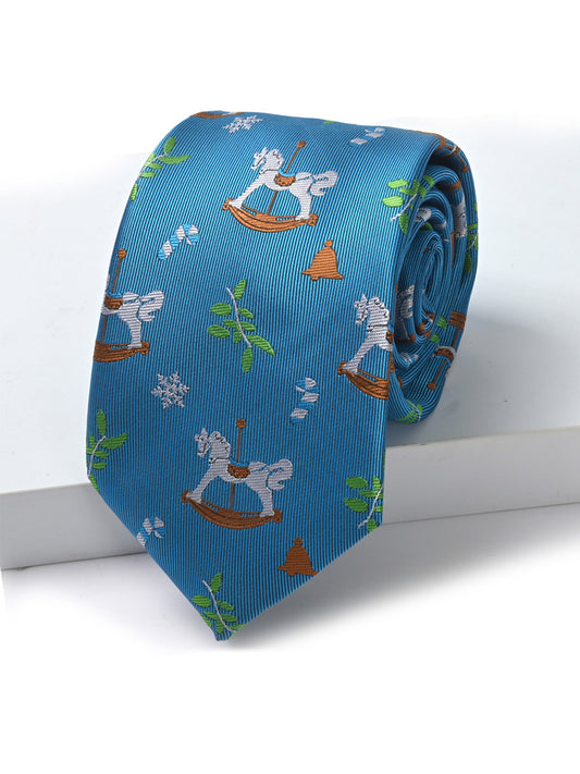 Savile Men's Christmas Holiday Rocking Horse Necktie – Festive Emerald Green Classic Tie - Emerald Green
