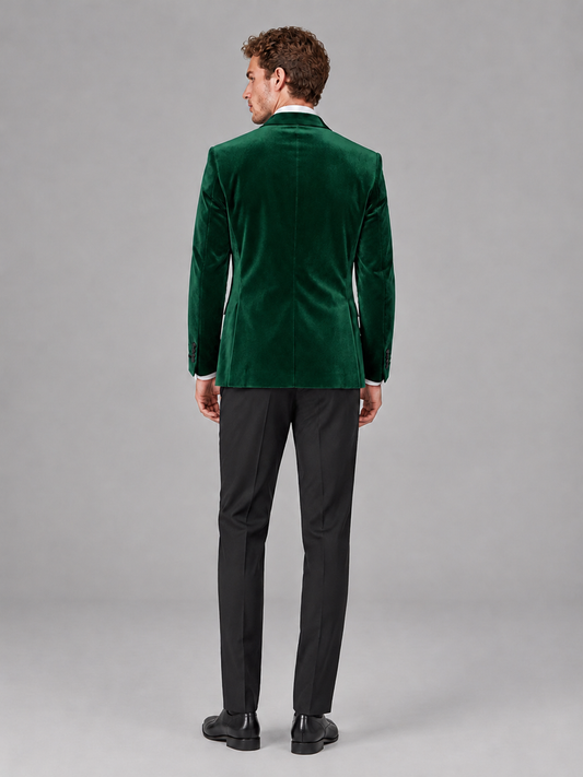 Savile Men's Emerald Green Velvet Peak Lapel 2-Piece Tuxedo Suit Set | Jacket & Trousers - Emerald Green