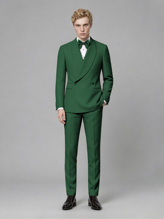 Men's Emerald Green Single-Button Emerald Green Satin Shawl Lapel Tuxedo Suit Set | Blazer & Trousers - Emerald Green