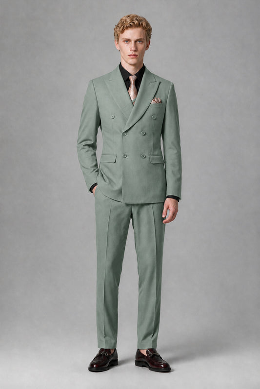 Savile Men's Eucalyptus Double-Breasted Two-Piece Suit - Eucalyptus