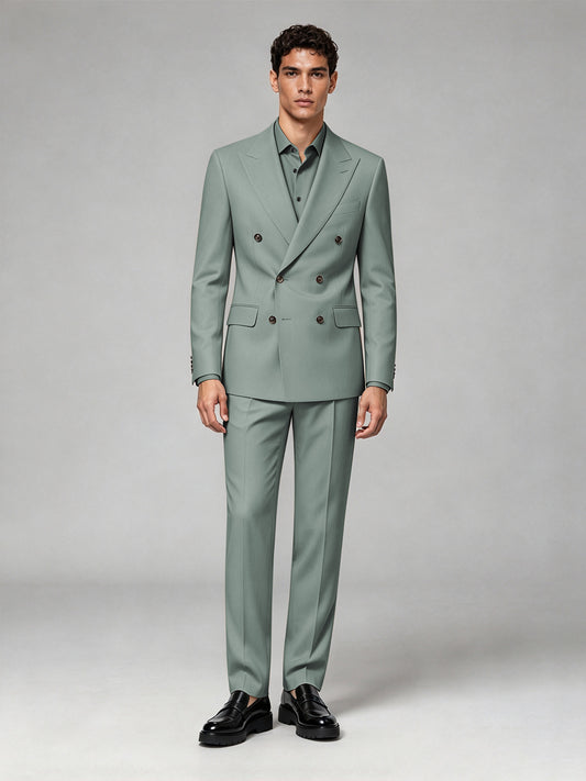 Savile Men's Eucalyptus Double-Breasted 2-Piece Suit Set – Blazer & Trousers - Eucalyptus