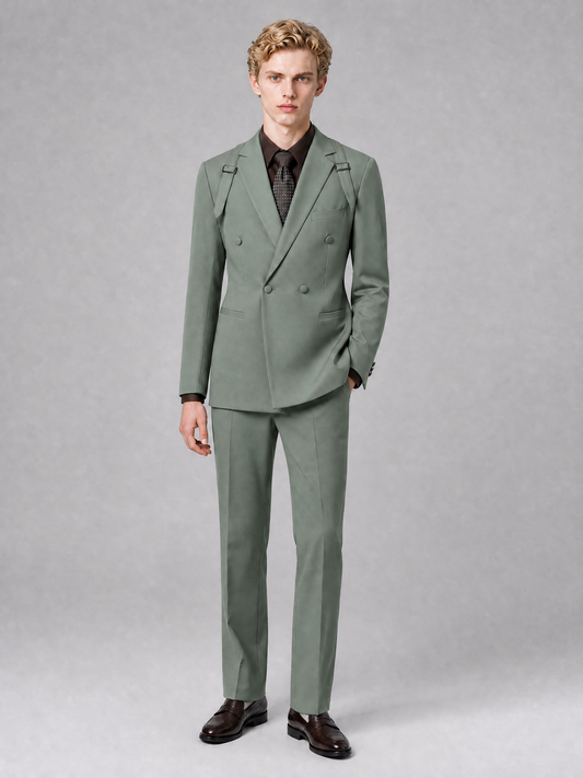 Men's Light Eucalyptus Double-Breasted Slim Fit 2-Piece Suit – Peak Lapel Wedding & Business Formal Set - Eucalyptus - Eucalyptus_2