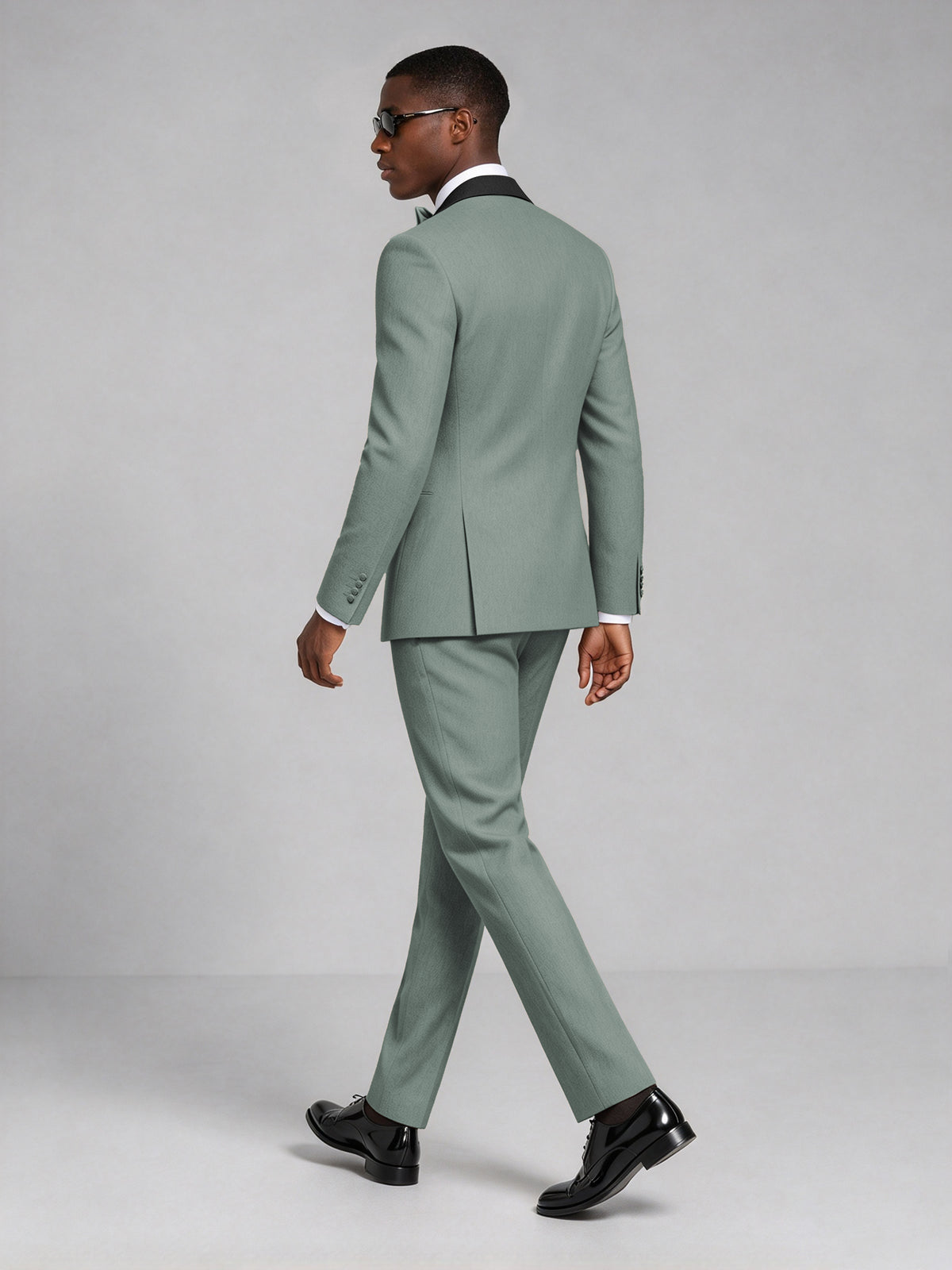Men's Eucalyptus Double-Breasted Tuxedo Suit – Satin Shawl Lapel Eucalyptus-Tie Wedding & Gala 2-Piece Set - Eucalyptus