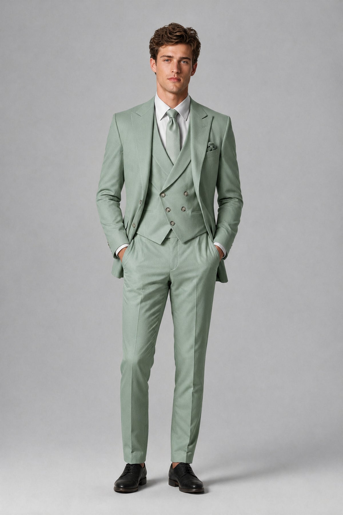 Savile Men's Dusty Eucalyptus 3-Piece Suit – Jacket, Vest & Trousers | QX0113 - Eucalyptus