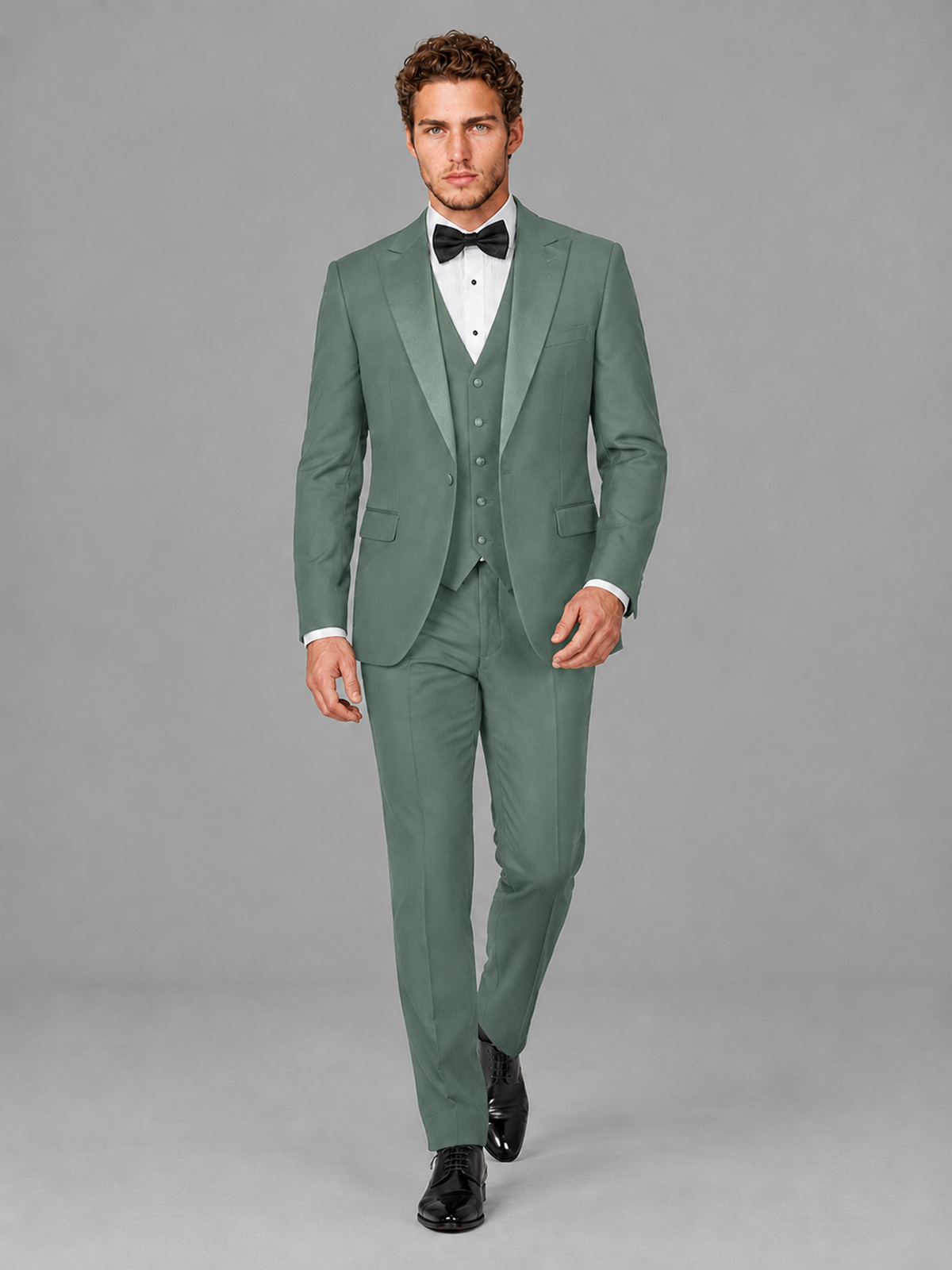 Savile Men's Eucalyptus Peak Lapel 3-Piece Tuxedo Suit | Jacket, Vest & Trousers - Eucalyptus