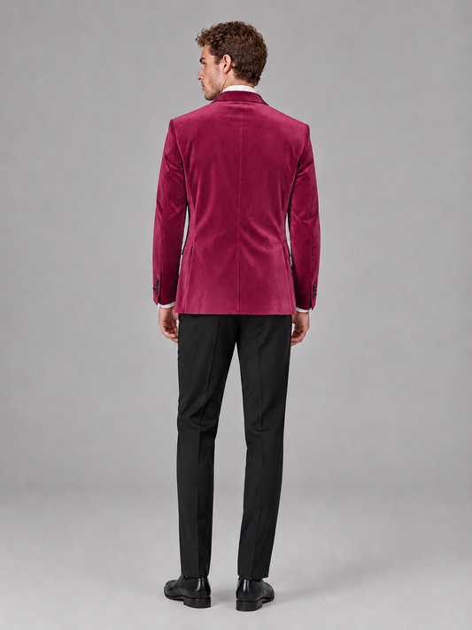 Savile Men's Fuchsia Velvet Peak Lapel 2-Piece Tuxedo Suit Set | Jacket & Trousers - Fuchsia