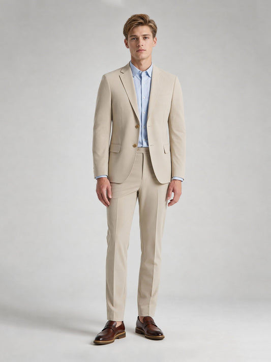 Savile Men's Sand Beige Slim-Fit 2-Piece Suit Set – Back View