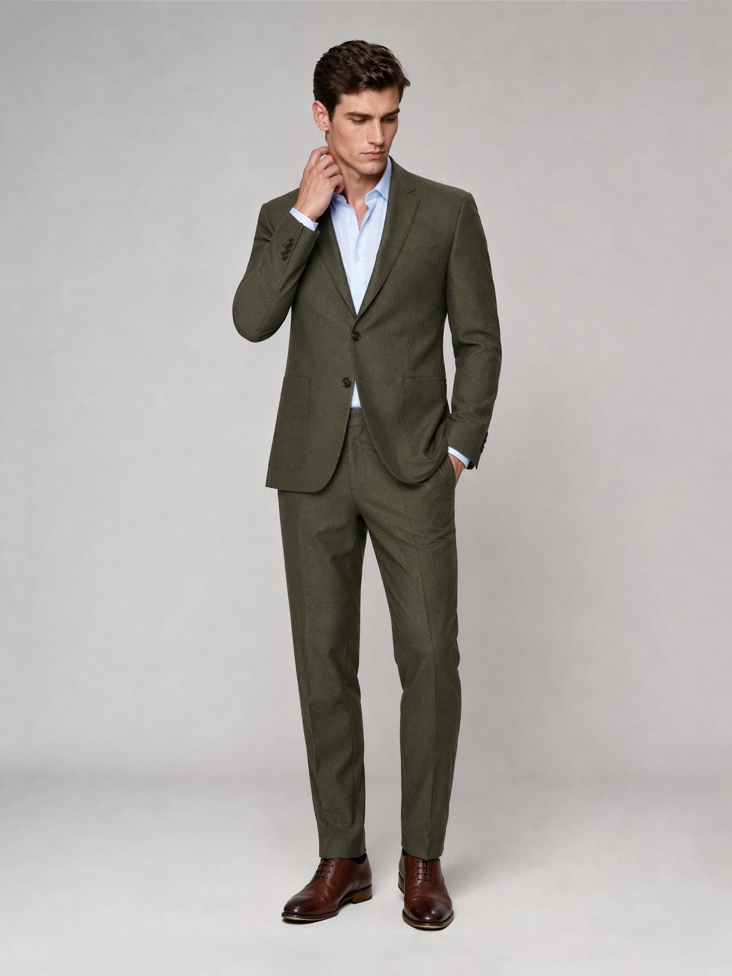 Savile GA0033 Olive Green 2-Piece Suit – Front full body, direct stance