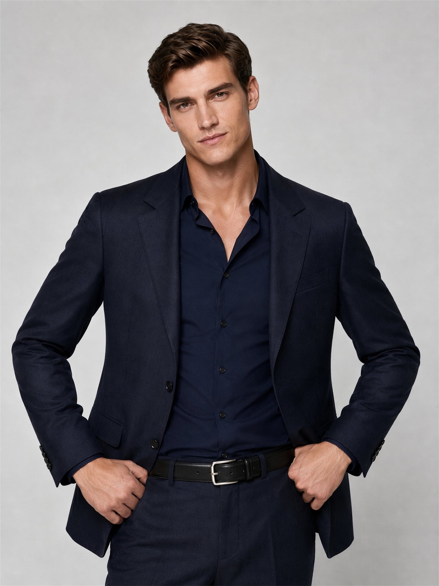 Savile GA0041 Navy Blue 3-Piece Suit – Back full body, walking pose
