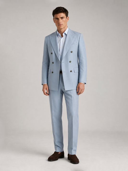 Savile GA0043 Sky Blue Double-Breasted Suit – Back full body view