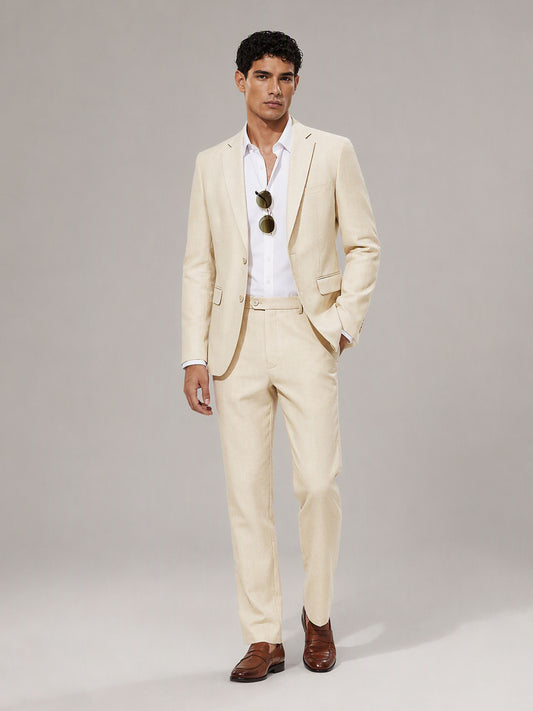 Savile GA0154 Men's Cream Linen Suit Set – Back View with Brown Shoes