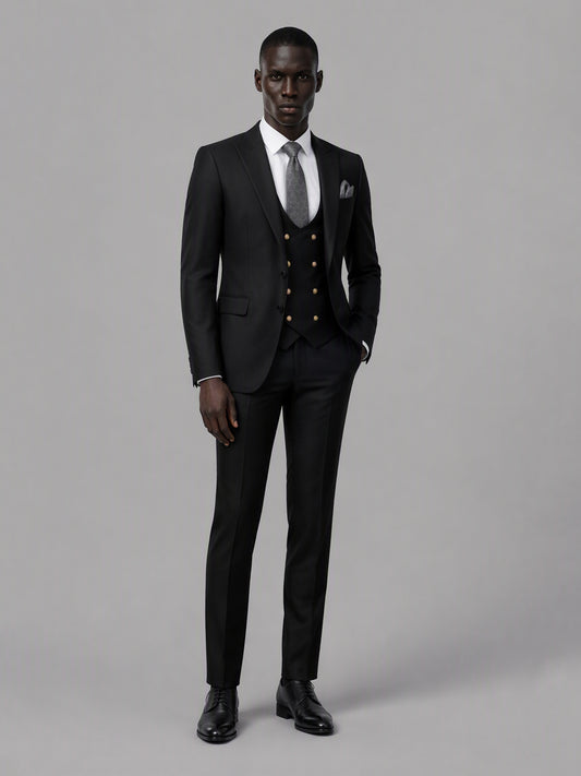 Men's black 3-piece suit set – back three-quarter view, Savile GA0177
