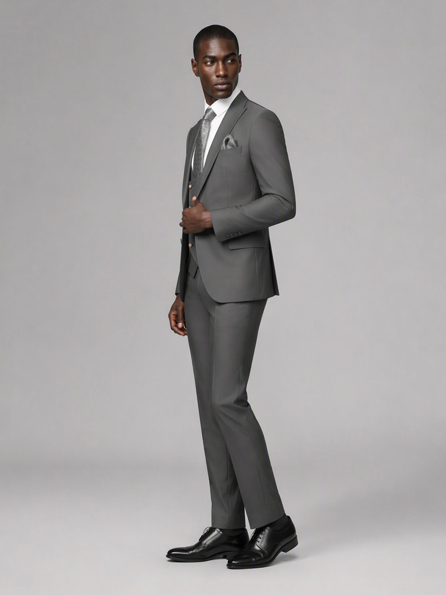 Men's grey 3-piece suit set – back three-quarter view, Savile GA0177