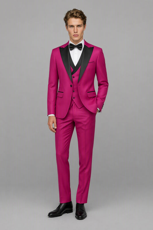 Men's Hot Pink Tuxedo 3-Piece Suit – Front Close-Up View | Savile GA0179