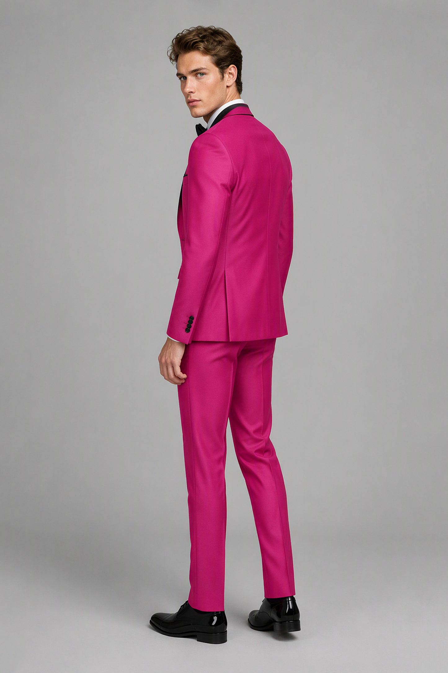 Men's Hot Pink Tuxedo 3-Piece Suit – Walking Front View | Savile GA0179