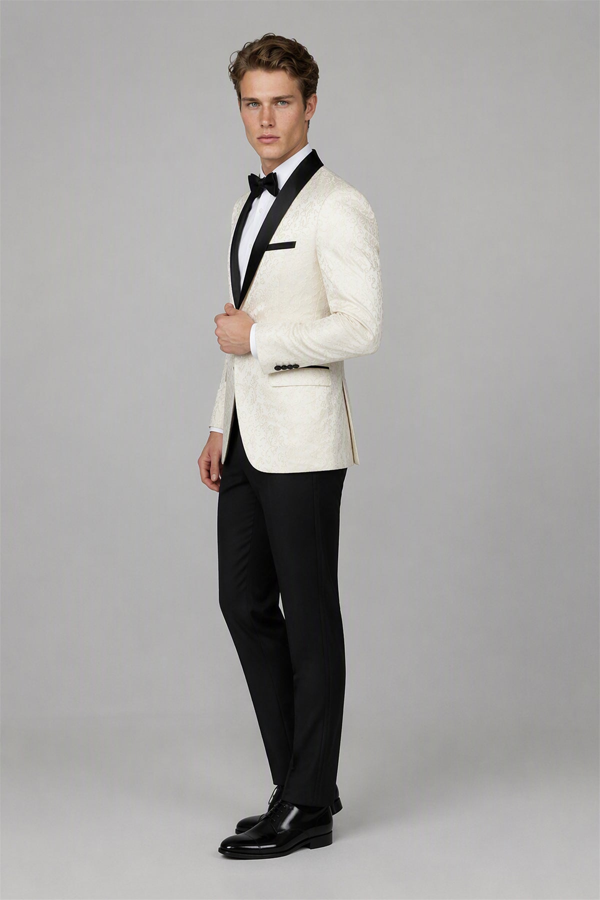 Men's Ivory Jacquard Tuxedo 2-Piece Suit – Back View | Savile GA0180