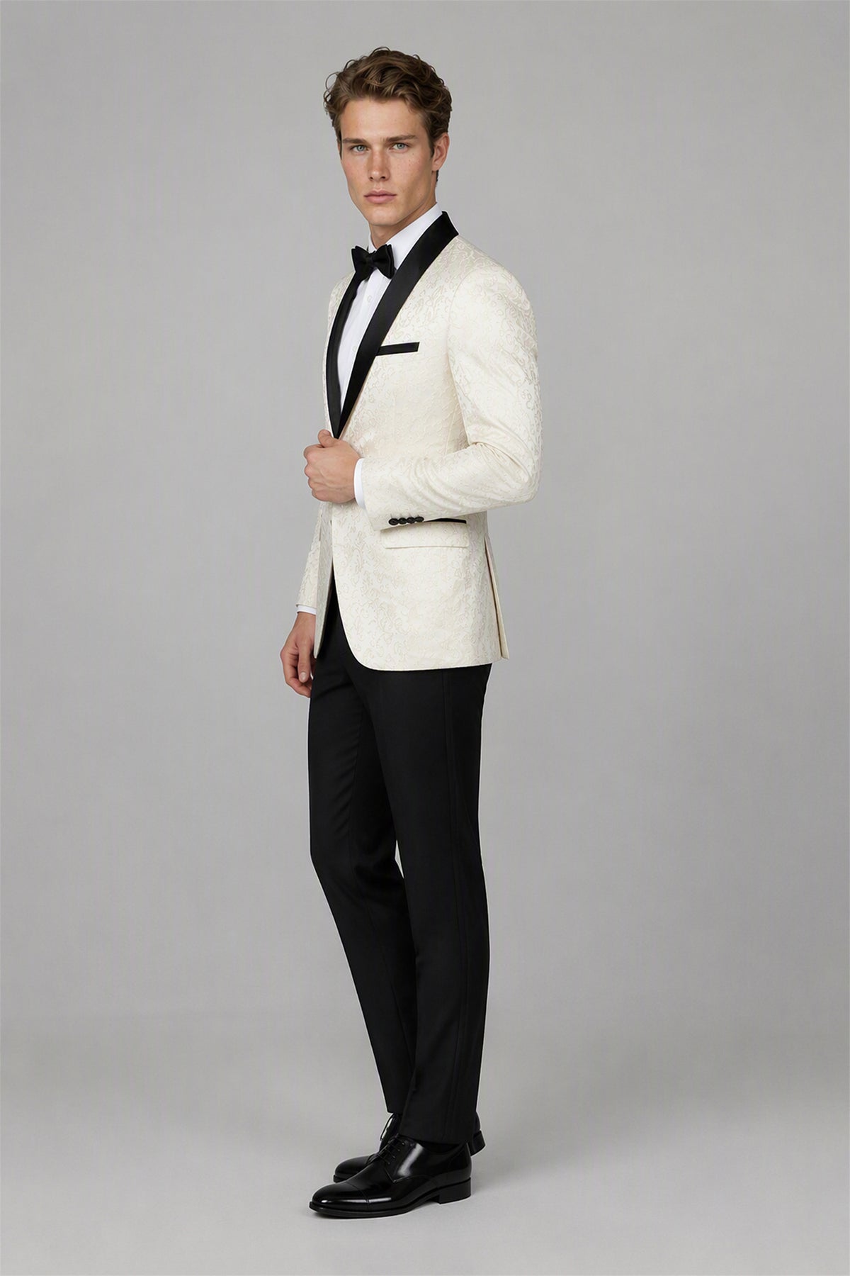 Men's Ivory Jacquard Tuxedo 2-Piece Suit | Blazer & Trousers