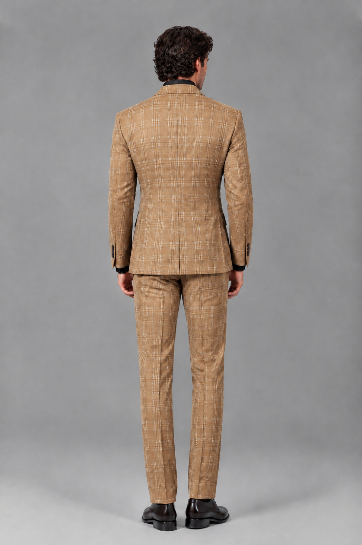 Savile Men's Rust Plaid 2-Piece Double-Breasted Suit – Peak Lapel Slim-Fit Jacket & Trousers Set - Gold - Gold