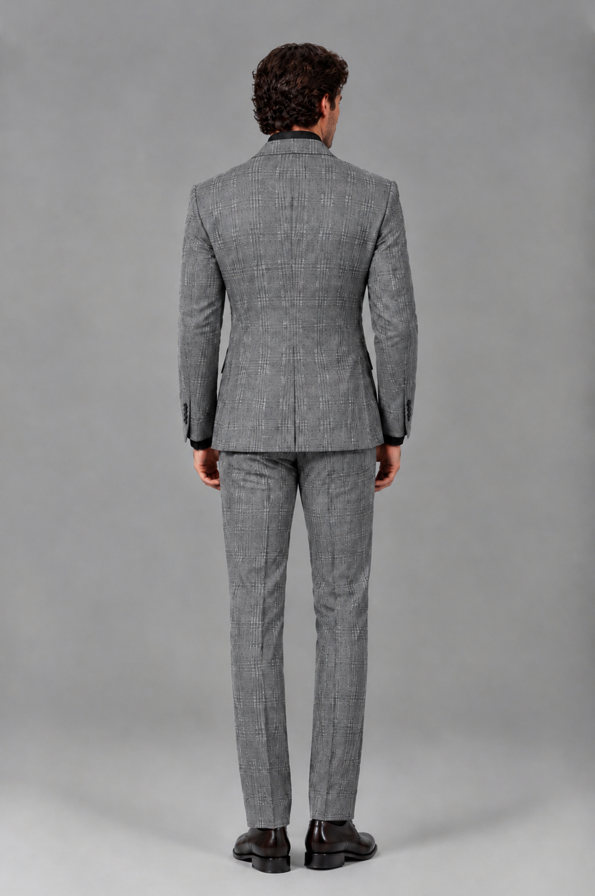 Savile Men's Rust Plaid 2-Piece Double-Breasted Suit – Peak Lapel Slim-Fit Jacket & Trousers Set - Gray - Gray