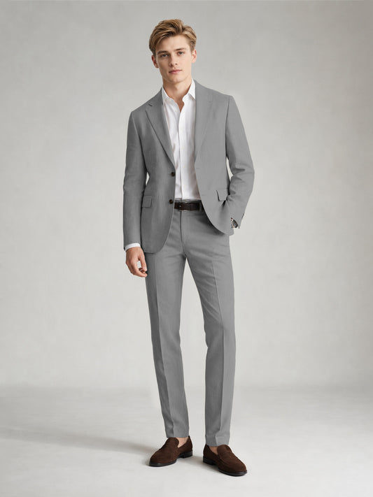 Savile Men's Sand Khaki Linen-Blend 2-Piece Suit Set – Two-Button Notch Lapel Slim-Fit Blazer & Slim Trousers - Gray - Gray