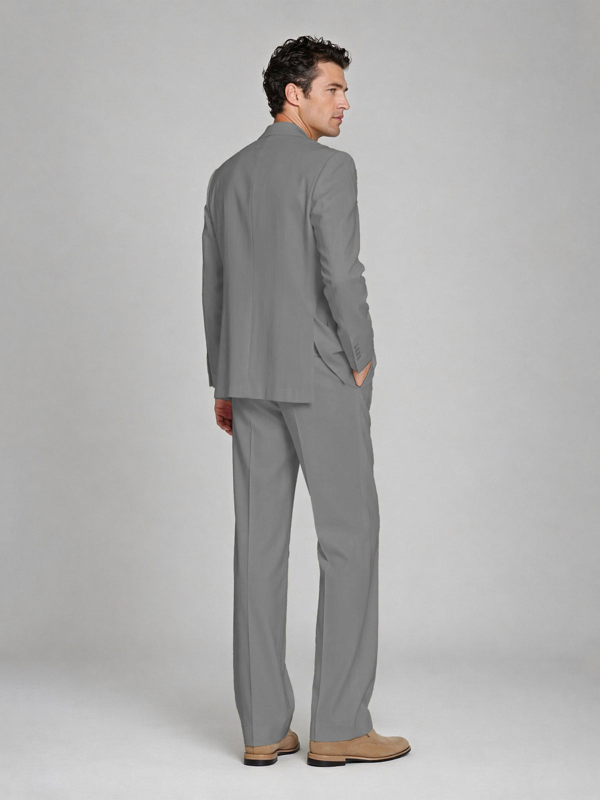 Men's Gray Double-Breasted 2-Piece Suit – Peak Lapel Wedding & Beach Formal Set with Vest - Gray