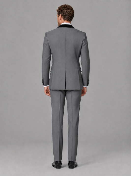 Savile Men's Gray Velvet Shawl Lapel Tuxedo Suit – Modern Side-Buckle Dinner Jacket & Trousers 2-Piece Set - Gray