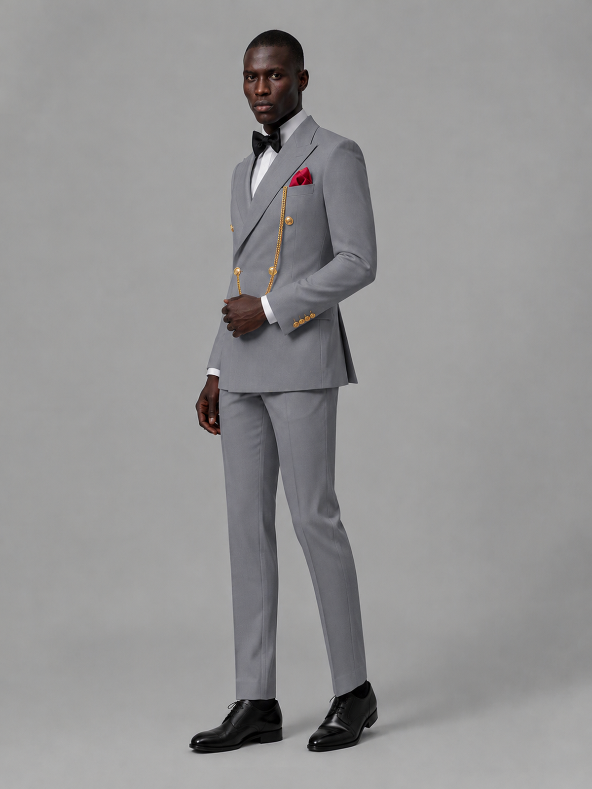 Men's Gray Double-Breasted 2-Piece Suit Set – Jacket & Trousers | Gray Chain - Gray