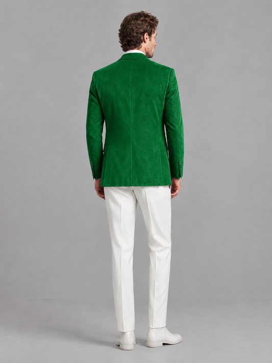 Savile Men's Green Velvet Shawl Lapel 2-Piece Tuxedo Suit Set | Jacket & White Trousers - Green - Green (2)