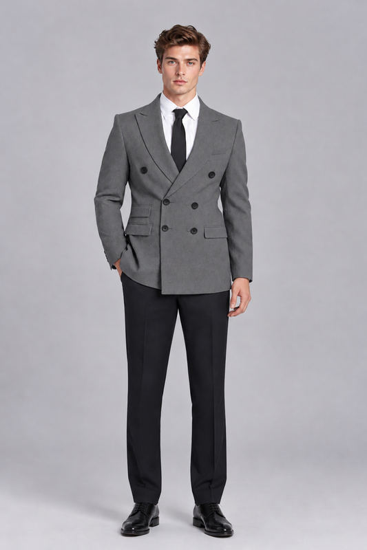 Savile Men's Grey Double-Breasted Peak Lapel Blazer - Grey
