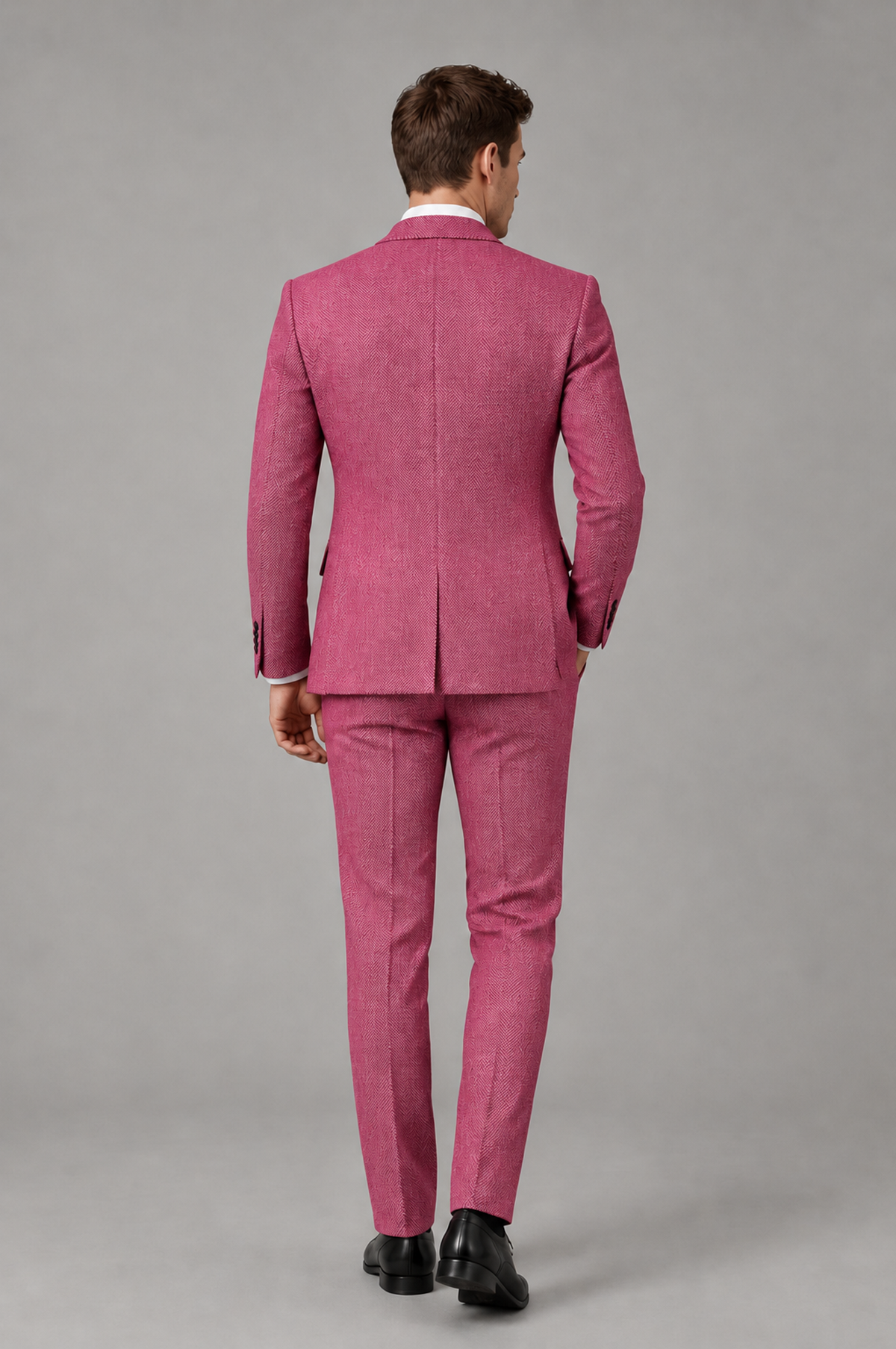 Savile Men's Grey Notch Lapel 3-Piece Suit Set | Jacket, Vest & Trousers - Hot Pink - Hot Pink