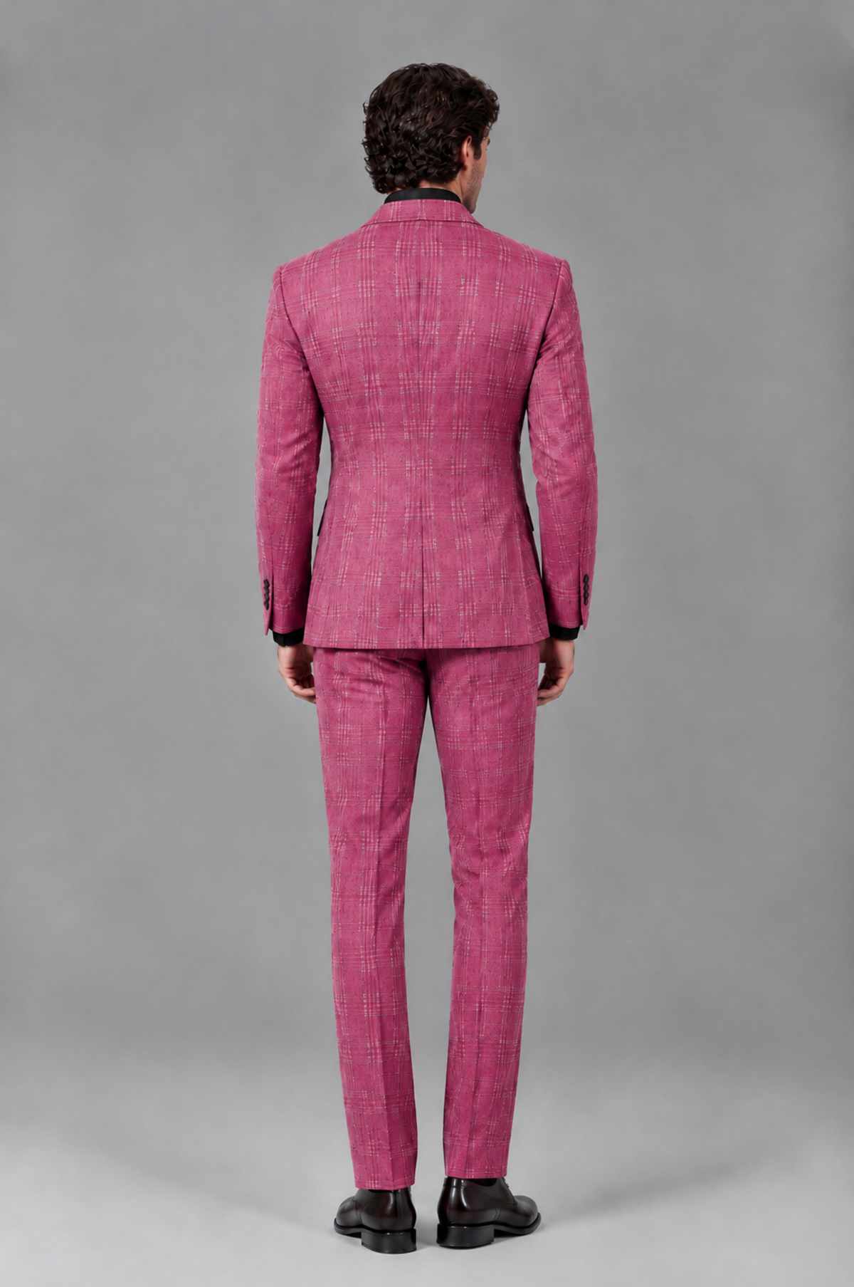 Savile Men's Rust Plaid 2-Piece Double-Breasted Suit – Peak Lapel Slim-Fit Jacket & Trousers Set - Hot Pink - Hot Pink