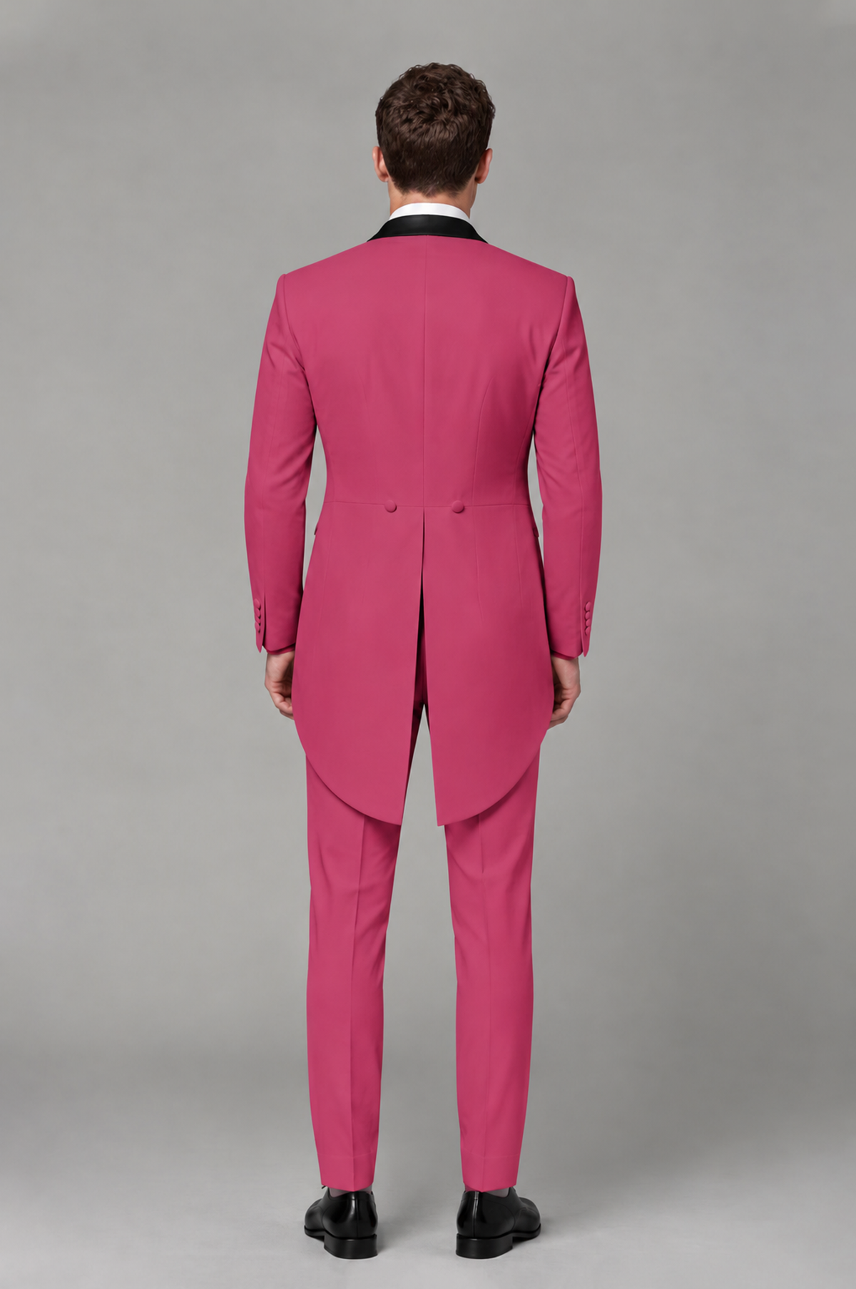 Savile Hot Pink 3-Piece Tailcoat Tuxedo Suit with Black Peak Lapel - Hot Pink - Hot Pink_03