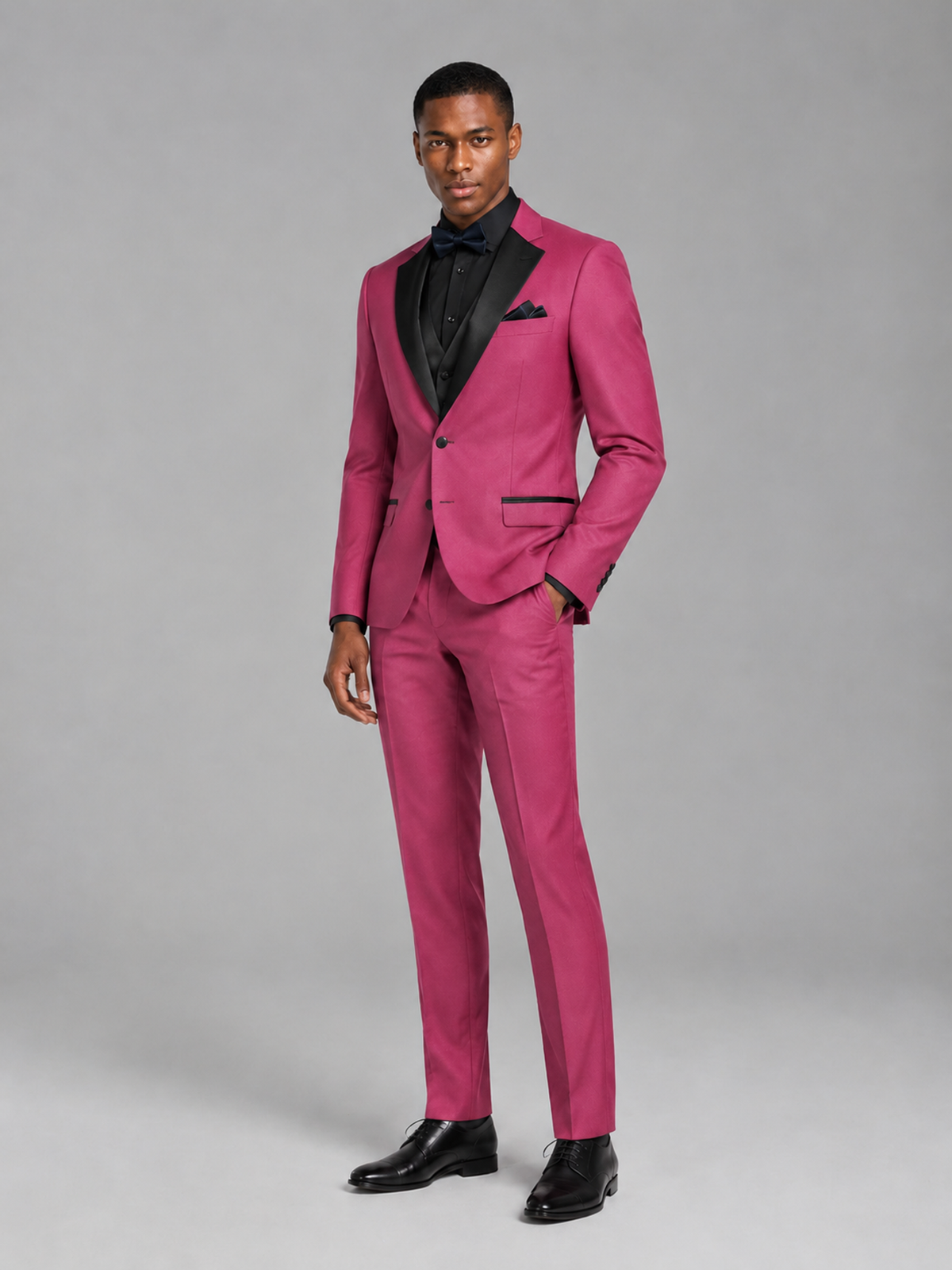 Savile Men's Hot Pink Contrast Shawl Lapel Tuxedo Suit – 3-Piece Wedding, Prom & Black-Tie Formal Set - Hot Pink - Hot Pink_4