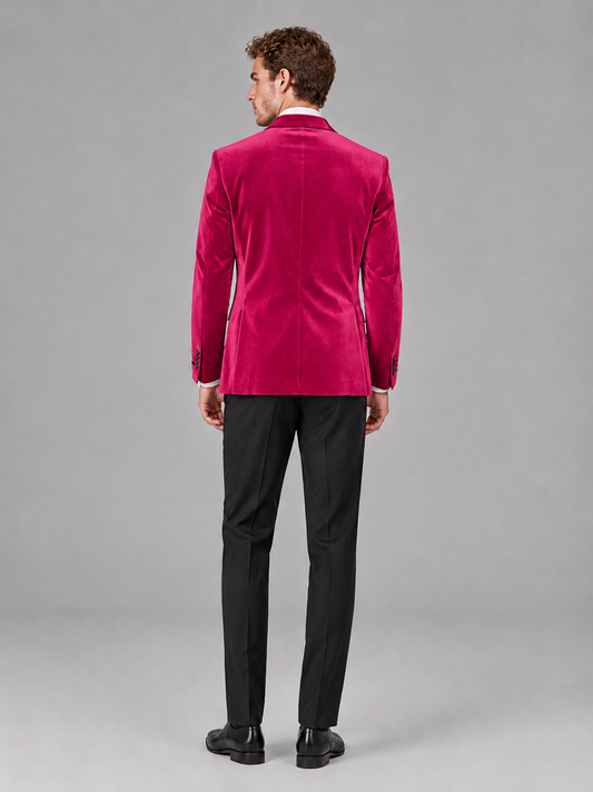 Savile Men's Hot Pink Velvet Peak Lapel 2-Piece Tuxedo Suit Set | Jacket & Trousers - Hot Pink