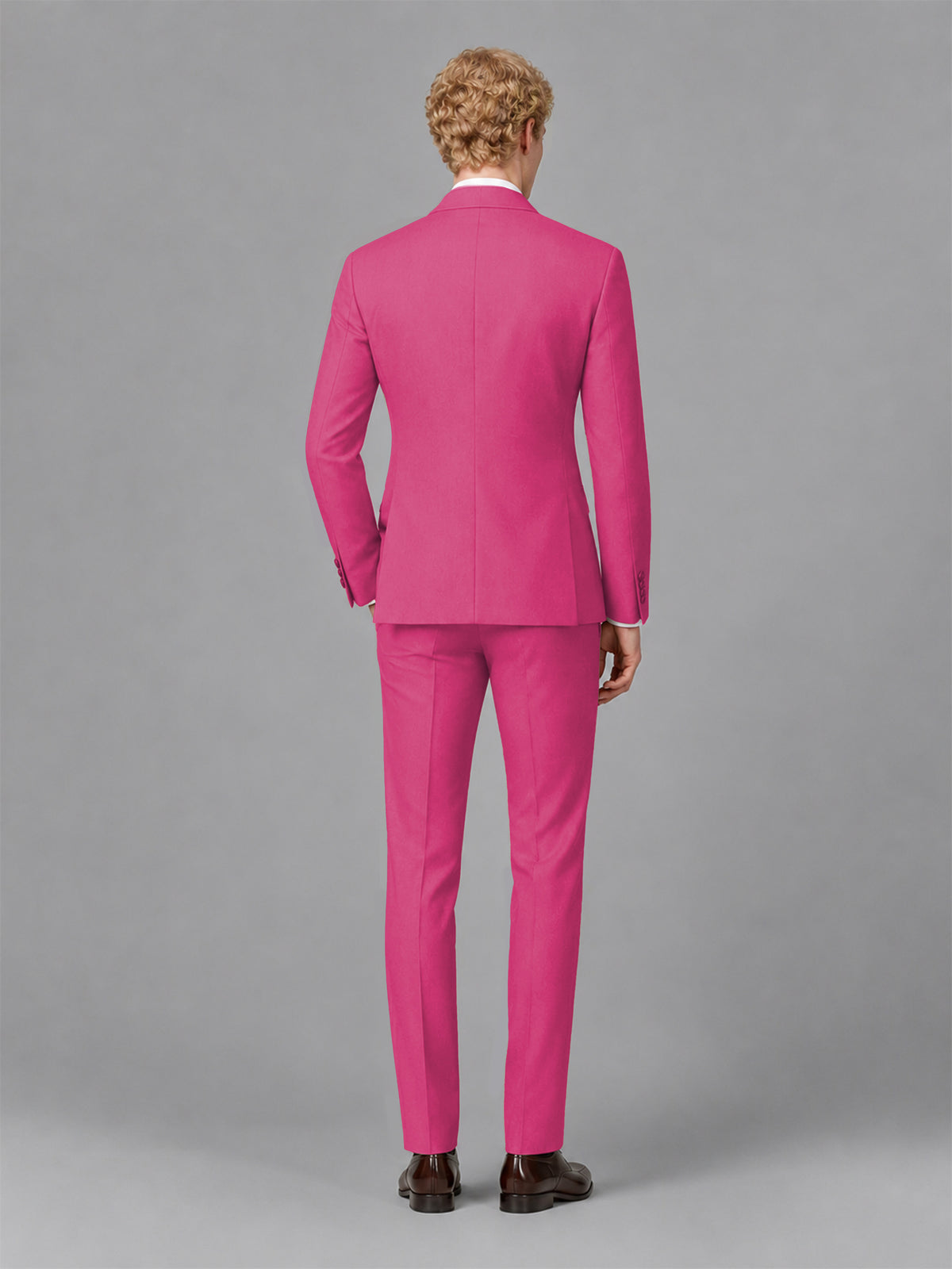 Men's Hot Pink Single-Button Hot Pink Satin Shawl Lapel Tuxedo Suit Set | Blazer & Trousers - Hot Pink