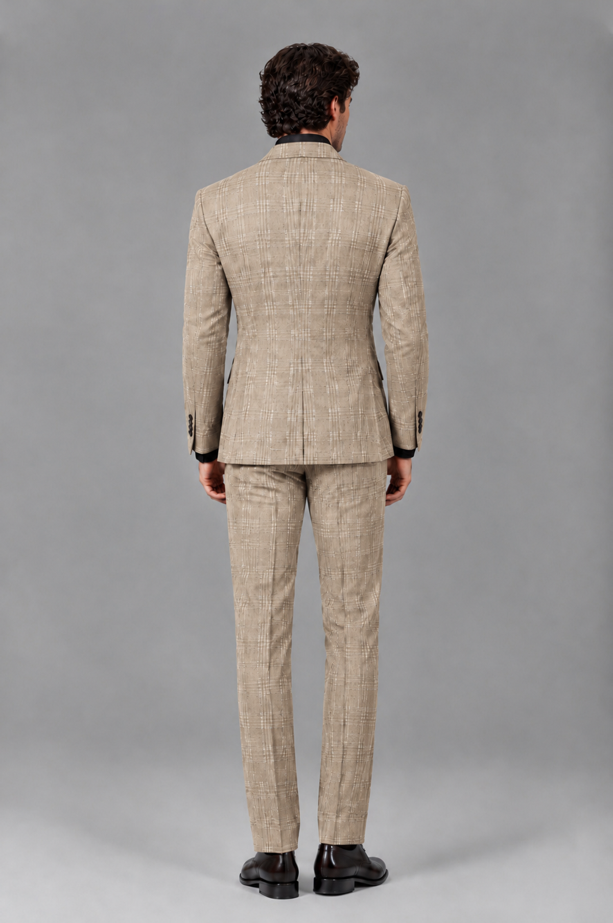 Savile Men's Rust Plaid 2-Piece Double-Breasted Suit – Peak Lapel Slim-Fit Jacket & Trousers Set - Khaki - Khaki