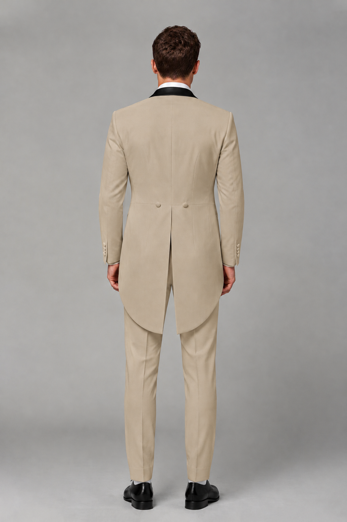 Savile Khaki 3-Piece Tailcoat Tuxedo Suit with Black Peak Lapel - Khaki - Khaki_03