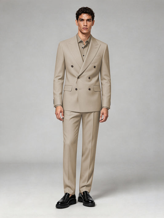 Savile Men's Khaki Double-Breasted 2-Piece Suit Set – Blazer & Trousers - Khaki