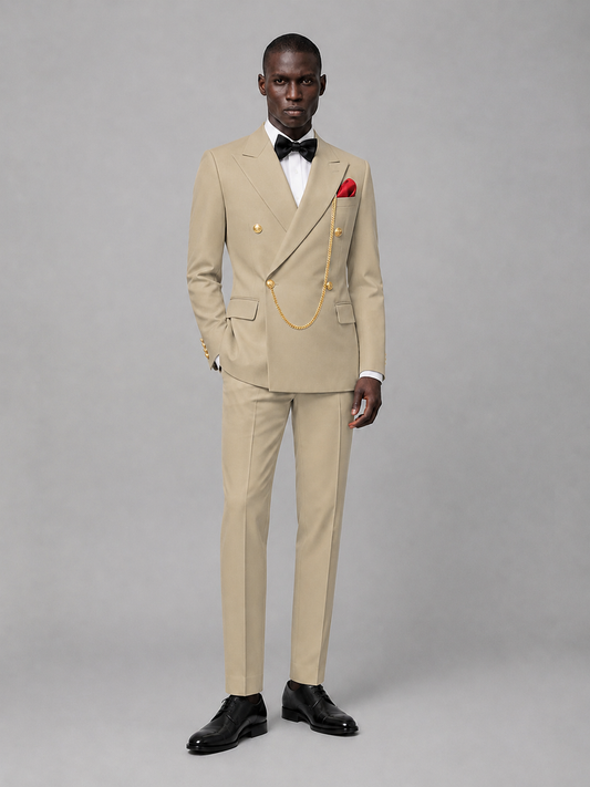 Men's Khaki Double-Breasted 2-Piece Suit Set – Jacket & Trousers | Khaki Chain - Khaki
