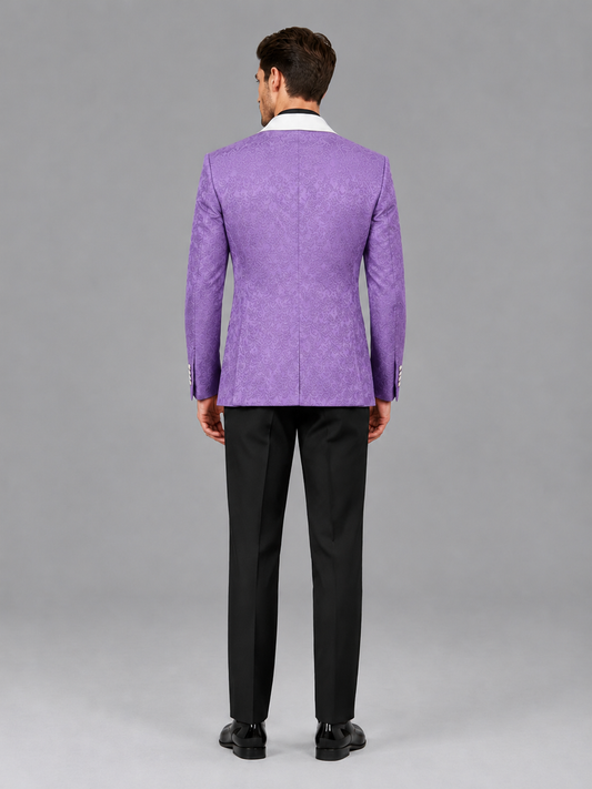Savile Men's Lavender Jacquard White Shawl Lapel 2-Piece Tuxedo Suit Set | Jacket & Trousers - Lavender - Lavender (2)