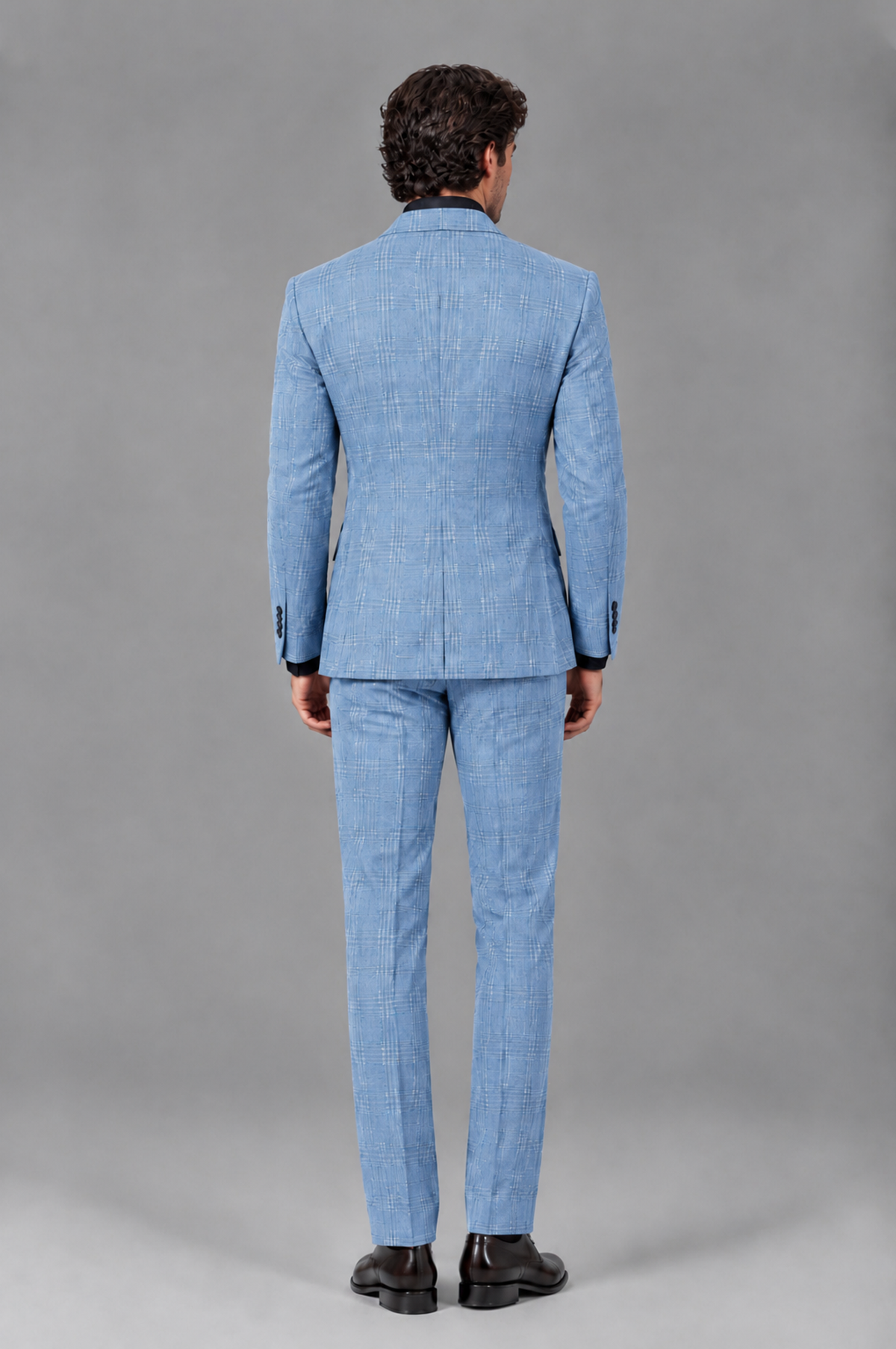 Savile Men's Rust Plaid 2-Piece Double-Breasted Suit – Peak Lapel Slim-Fit Jacket & Trousers Set - Light Blue - Light Blue