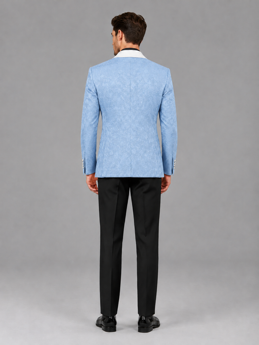 Savile Men's Light Blue Jacquard White Shawl Lapel 2-Piece Tuxedo Suit Set | Jacket & Trousers - Light Blue - Light Blue (2)