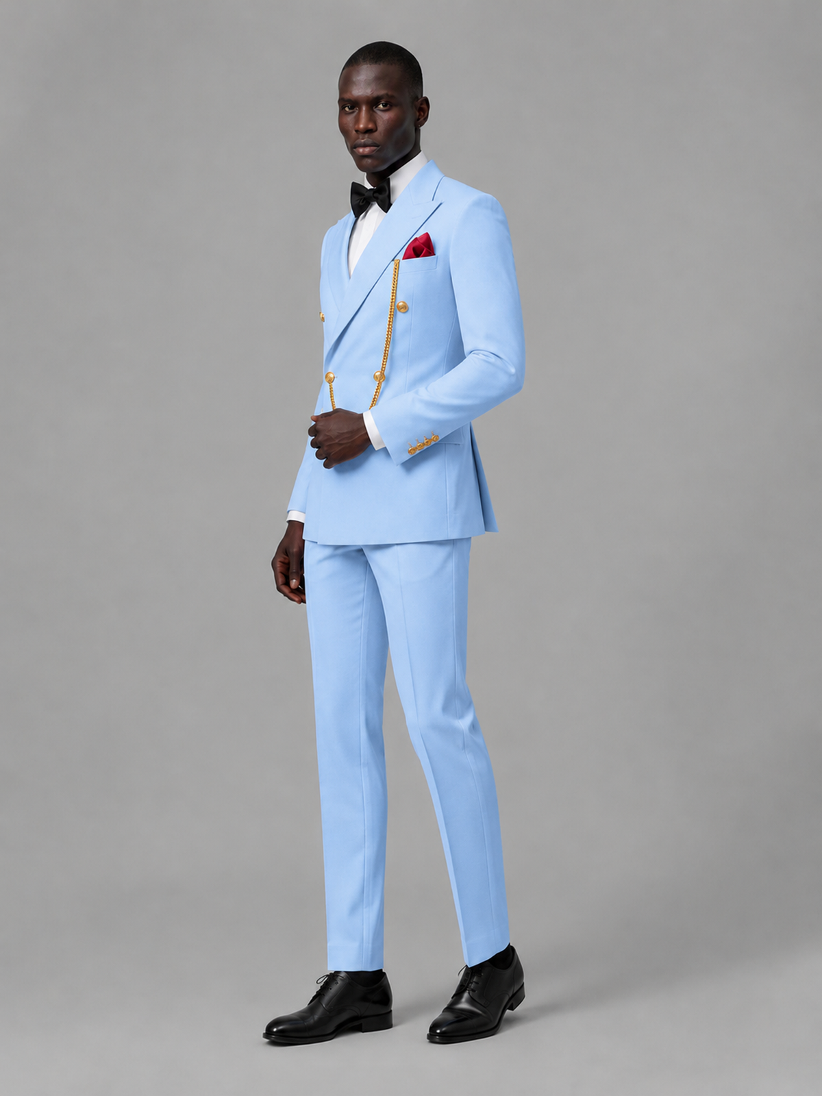 Men's Light Blue Double-Breasted 2-Piece Suit Set – Jacket & Trousers | Light Blue Chain - Light Blue