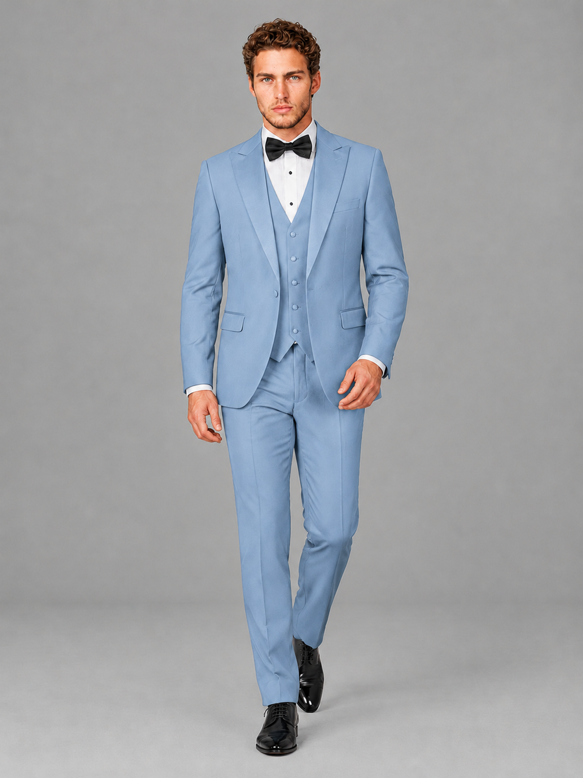 Savile Men's Light Blue Peak Lapel 3-Piece Tuxedo Suit | Jacket, Vest & Trousers - Light Blue