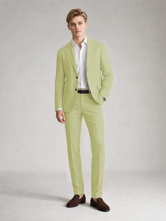 Savile Men's Sand Khaki Linen-Blend 2-Piece Suit Set – Two-Button Notch Lapel Slim-Fit Blazer & Slim Trousers - Light Olive - Light_Olive