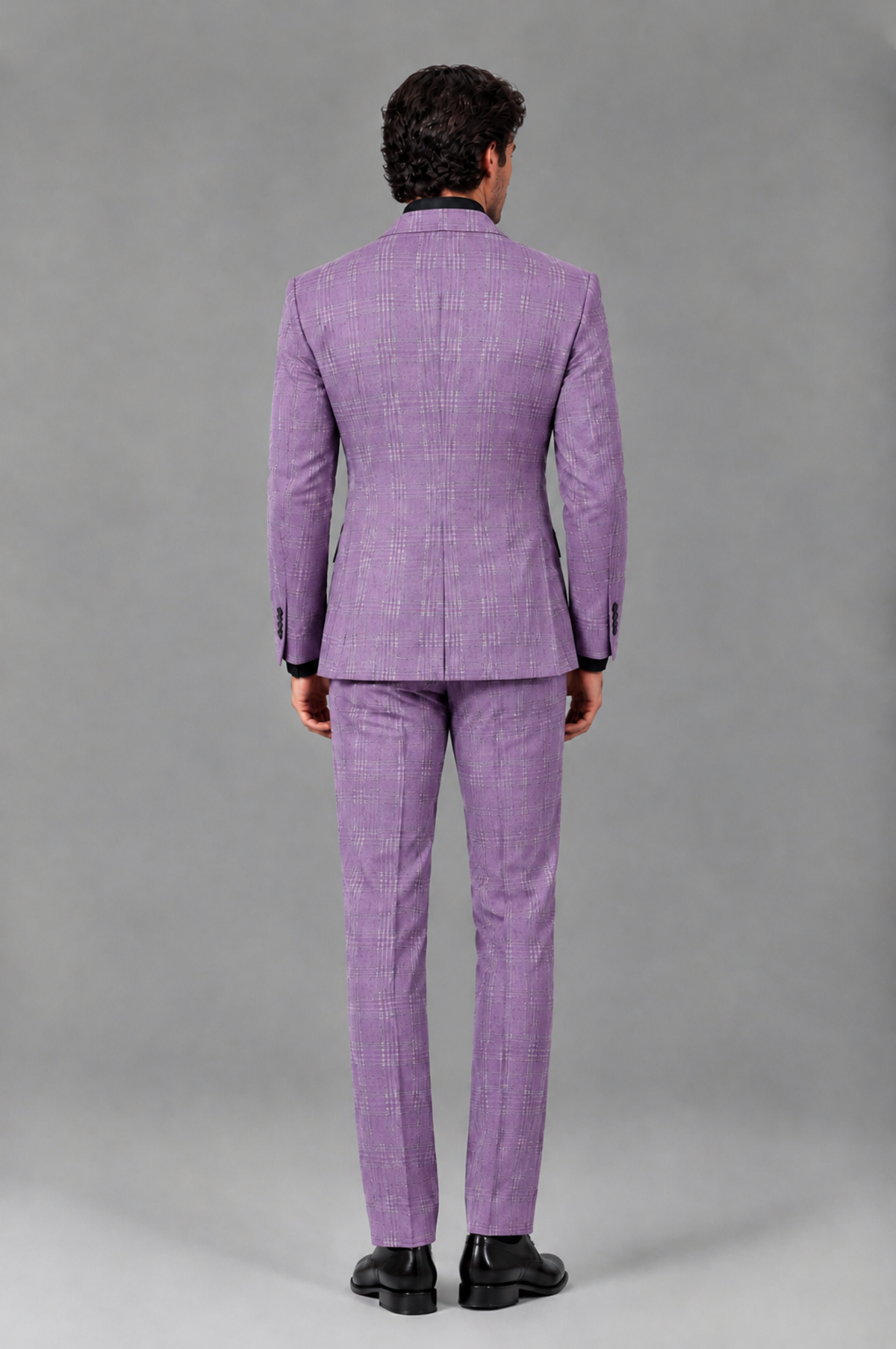 Savile Men's Rust Plaid 2-Piece Double-Breasted Suit – Peak Lapel Slim-Fit Jacket & Trousers Set - Lilac - Lilac