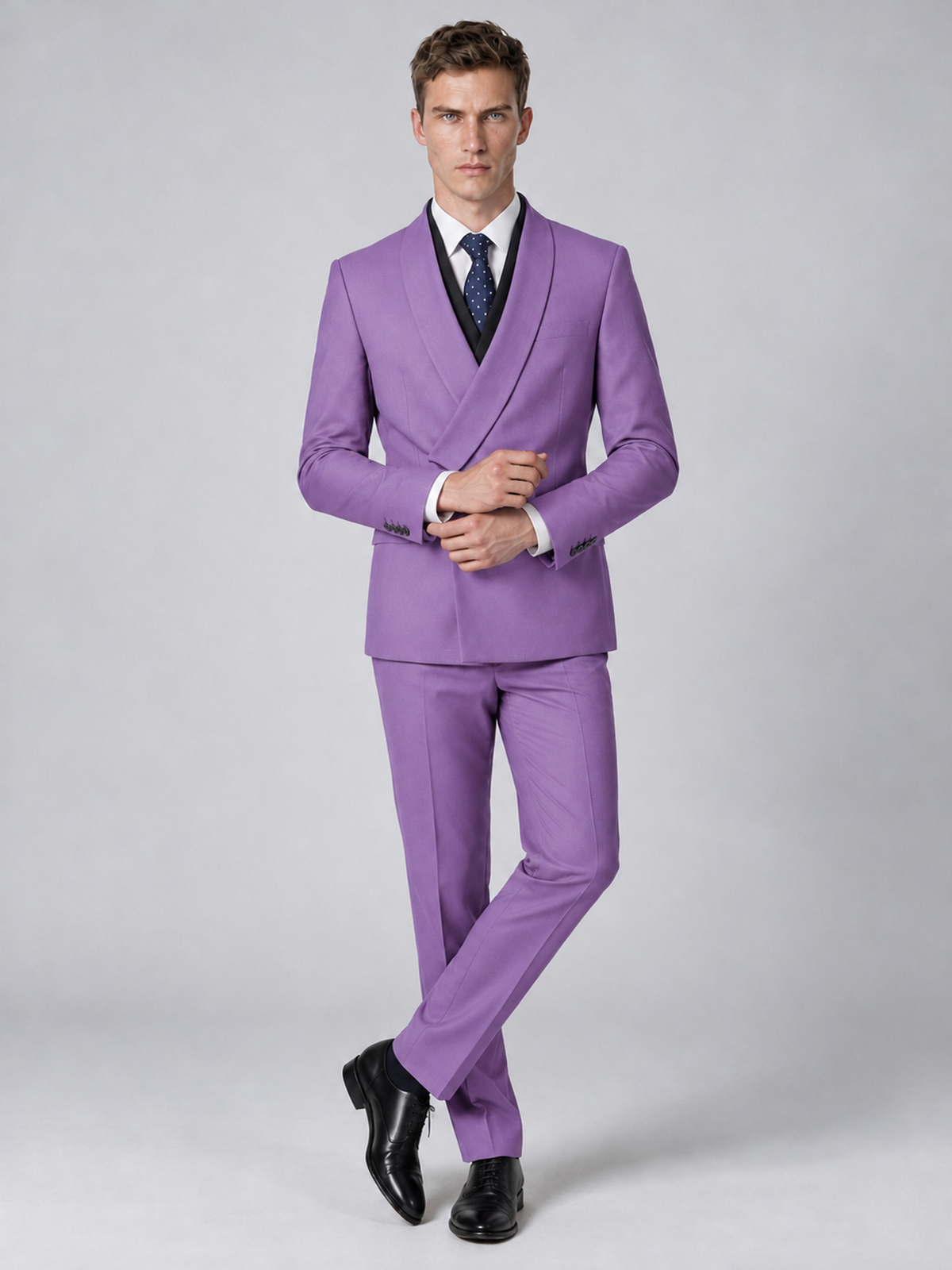 Savile Men's Lilac Wrap Shawl Lapel 2-Piece Suit Set – Modern Jacket & Trousers - Lilac - Lilac_4