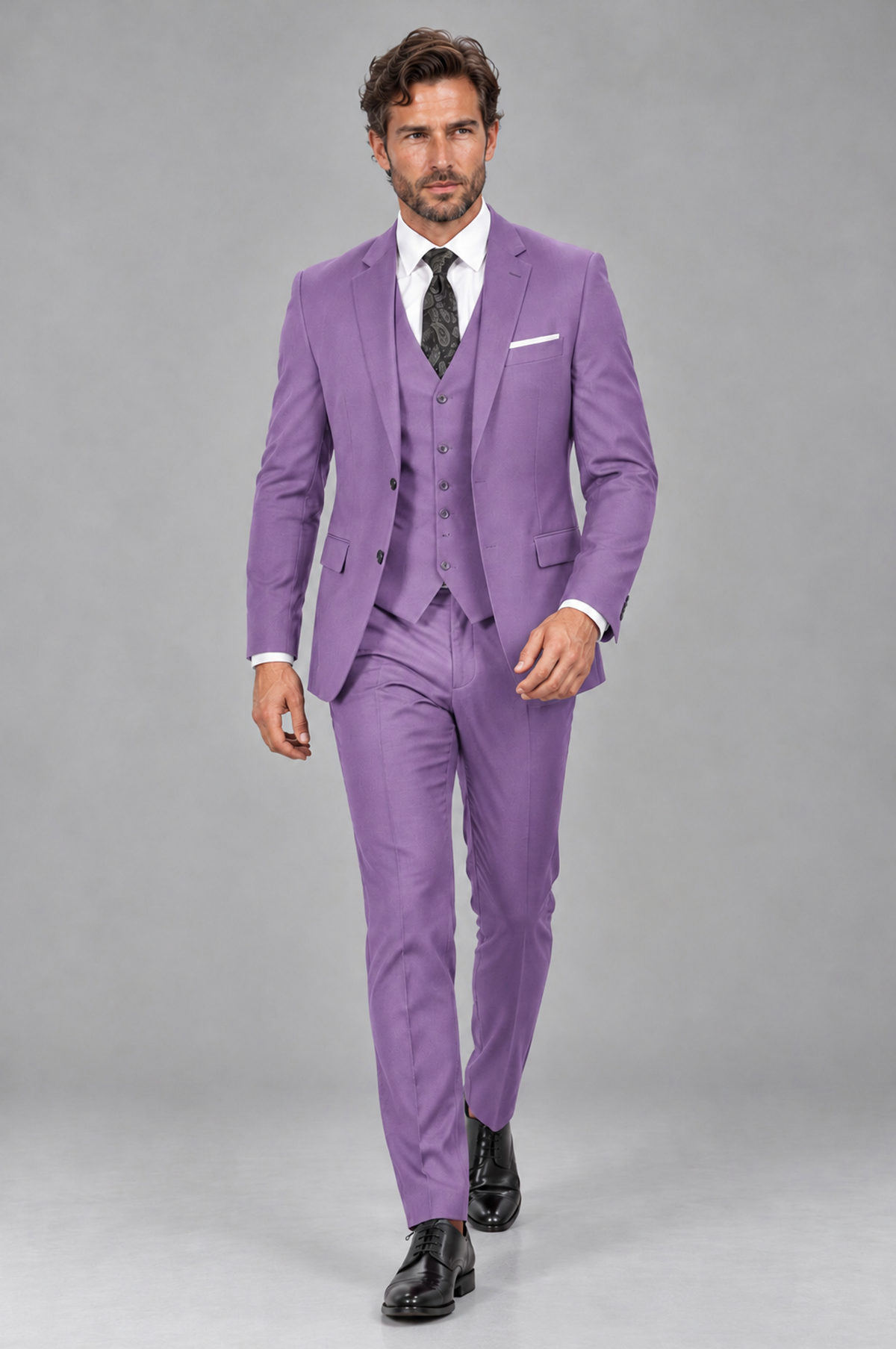 Savile Men's Lilac 3-Piece Suit Set – Notch Lapel Blazer, Vest & Trousers - Lilac - Lilac_4
