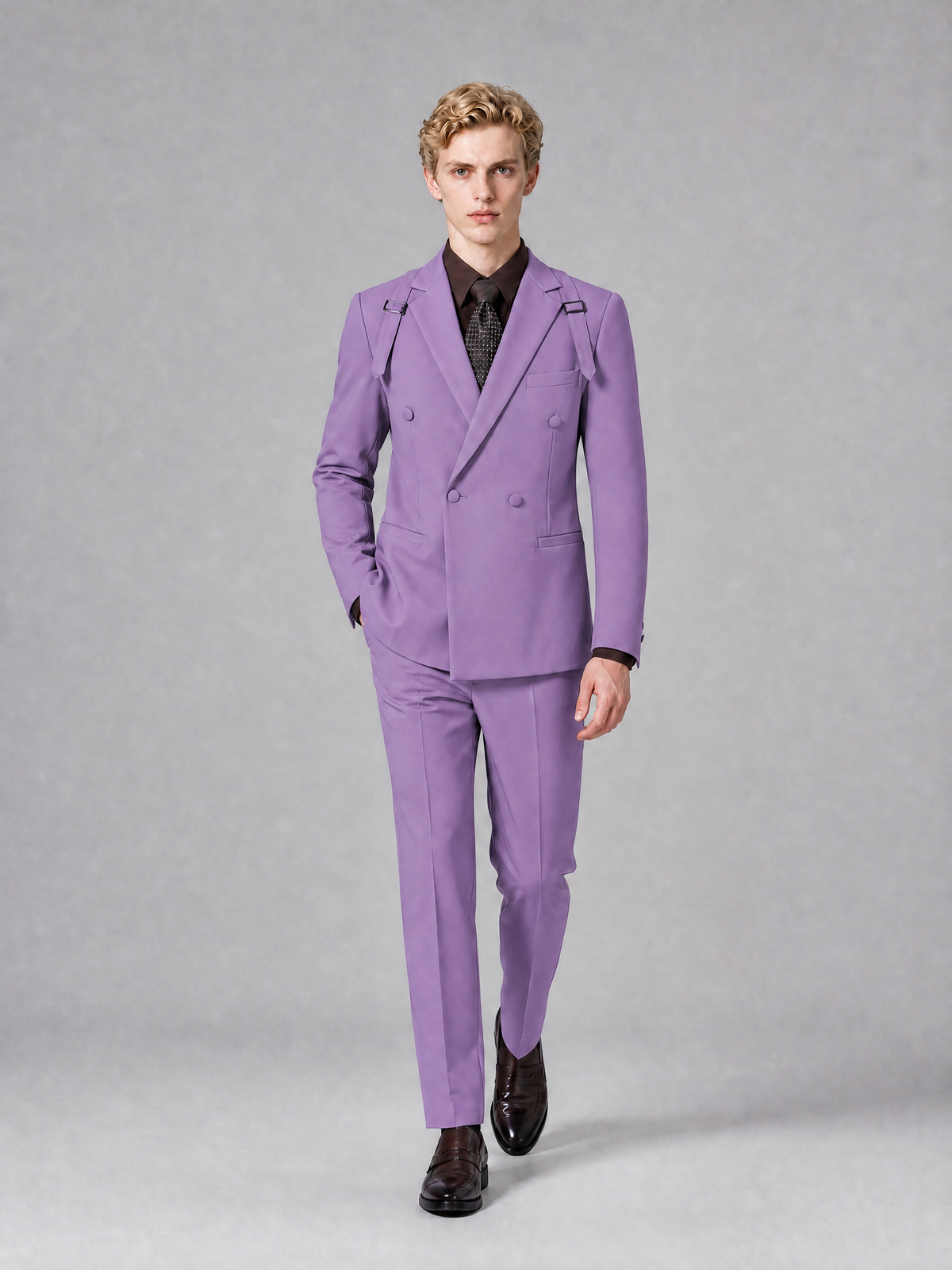 Men's Light Lilac Double-Breasted Slim Fit 2-Piece Suit – Peak Lapel Wedding & Business Formal Set - Lilac - Lilac_4