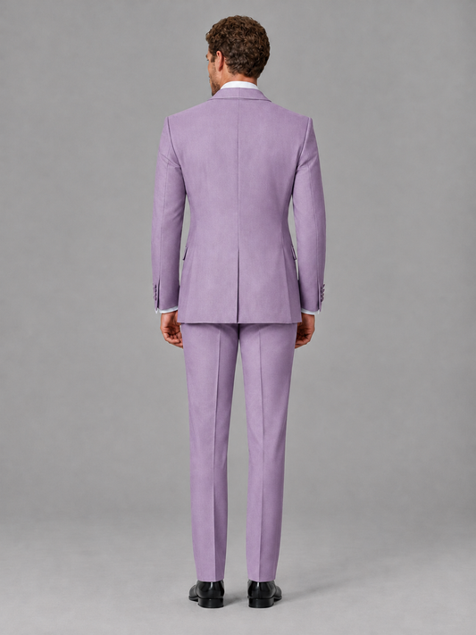 Savile Men's Lilac Velvet Shawl Lapel Tuxedo Suit – Modern Side-Buckle Dinner Jacket & Trousers 2-Piece Set - Lilac